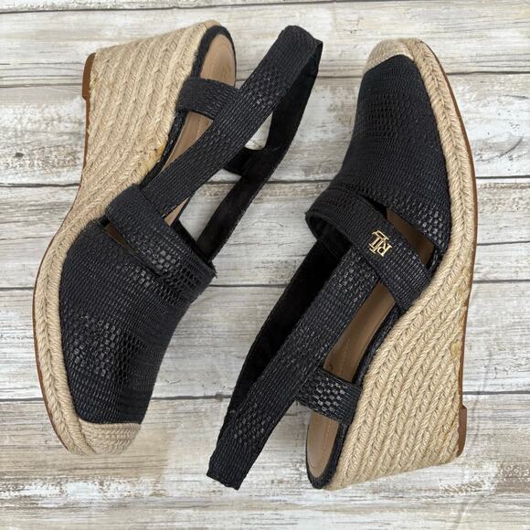 Ralph Lauren Penelopie Sandals Sz 8B Black Canvas Espadrille Slingback Coastal - Picture 5 of 11
